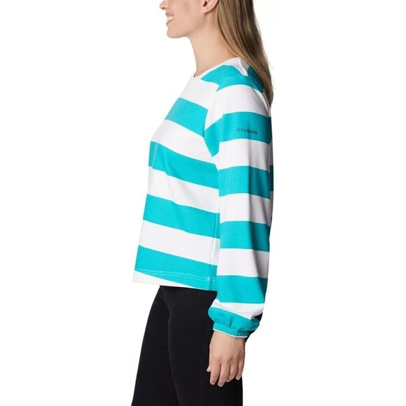 Columbia Women’s Sweatshirt & Shorts Lounge set 2 pieces  aqua green/white - Picture 9 of 12
